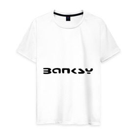 Мужская футболка хлопок с принтом Banksy logo в Кировске, 100% хлопок | прямой крой, круглый вырез горловины, длина до линии бедер, слегка спущенное плечо. | 