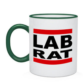 Кружка двухцветная с принтом Lab Rat в Кировске, керамика | объем — 330 мл, диаметр — 80 мм. Цветная ручка и кайма сверху, в некоторых цветах — вся внутренняя часть | banksy | бенкси | бэнкси | графити | граффити | стрит арт | стритарт