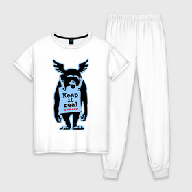 Женская пижама хлопок с принтом Keep it real Banksy в Кировске, 100% хлопок | брюки и футболка прямого кроя, без карманов, на брюках мягкая резинка на поясе и по низу штанин | banksy | бенкси | бэнкси | графити | граффити | обезьяна | стрит арт | стритарт