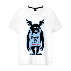 Мужская футболка хлопок с принтом Keep it real. Banksy в Кировске, 100% хлопок | прямой крой, круглый вырез горловины, длина до линии бедер, слегка спущенное плечо. | banksy | бенкси | бэнкси | графити | граффити | обезьяна | стрит арт | стритарт