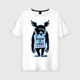 Женская футболка хлопок Oversize с принтом Keep it real Banksy в Кировске, 100% хлопок | свободный крой, круглый ворот, спущенный рукав, длина до линии бедер
 | banksy | бенкси | бэнкси | графити | граффити | обезьяна | стрит арт | стритарт