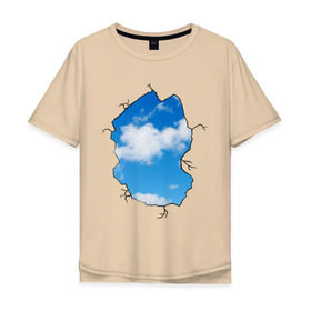 Мужская футболка хлопок Oversize с принтом Небо. Бэнкси в Кировске, 100% хлопок | свободный крой, круглый ворот, “спинка” длиннее передней части | Тематика изображения на принте: banksy | бенкси | бэнкси | графити | граффити | небо | облака | облако | стрит арт | стритарт