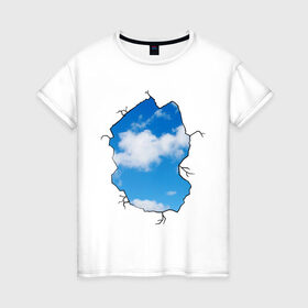 Женская футболка хлопок с принтом Небо. Бэнкси в Кировске, 100% хлопок | прямой крой, круглый вырез горловины, длина до линии бедер, слегка спущенное плечо | banksy | бенкси | бэнкси | графити | граффити | небо | облака | облако | стрит арт | стритарт