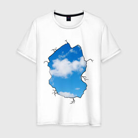 Мужская футболка хлопок с принтом Небо. Бэнкси в Кировске, 100% хлопок | прямой крой, круглый вырез горловины, длина до линии бедер, слегка спущенное плечо. | banksy | бенкси | бэнкси | графити | граффити | небо | облака | облако | стрит арт | стритарт