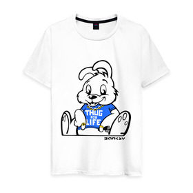 Мужская футболка хлопок с принтом Кролик Бэнкси в Кировске, 100% хлопок | прямой крой, круглый вырез горловины, длина до линии бедер, слегка спущенное плечо. | banksy | бенкси | бэнкси | графити | граффити | кролик | плющевый кролик | стрит арт | стритарт