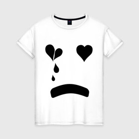 Женская футболка хлопок с принтом Sad smile в Кировске, 100% хлопок | прямой крой, круглый вырез горловины, длина до линии бедер, слегка спущенное плечо | smile | грустный смайлик | сердце | смайл | смайлик