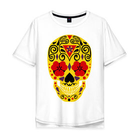 Мужская футболка хлопок Oversize с принтом Flower Skull в Кировске, 100% хлопок | свободный крой, круглый ворот, “спинка” длиннее передней части | skull | цветочный орнамент | цветы | череп | черепа