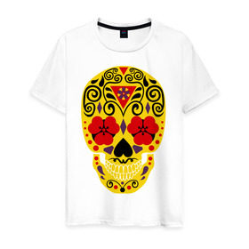 Мужская футболка хлопок с принтом Flower Skull в Кировске, 100% хлопок | прямой крой, круглый вырез горловины, длина до линии бедер, слегка спущенное плечо. | skull | цветочный орнамент | цветы | череп | черепа