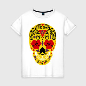 Женская футболка хлопок с принтом Flower Skull в Кировске, 100% хлопок | прямой крой, круглый вырез горловины, длина до линии бедер, слегка спущенное плечо | skull | цветочный орнамент | цветы | череп | черепа