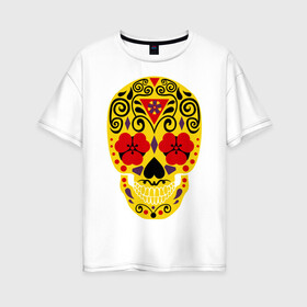 Женская футболка хлопок Oversize с принтом Flower Skull в Кировске, 100% хлопок | свободный крой, круглый ворот, спущенный рукав, длина до линии бедер
 | skull | цветочный орнамент | цветы | череп | черепа