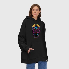 Худи SuperOversize хлопок с принтом Skull mexica в Кировске, 70% хлопок, 30% полиэстер, мягкий начес внутри | карман-кенгуру, эластичная резинка на манжетах и по нижней кромке, двухслойный капюшон
 | skull | мексика | мексиканский череп | череп | черепа