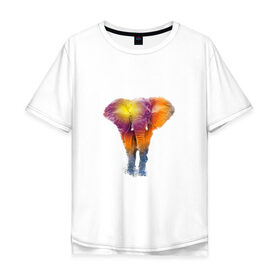Мужская футболка хлопок Oversize с принтом Слон watercolor в Кировске, 100% хлопок | свободный крой, круглый ворот, “спинка” длиннее передней части | слон