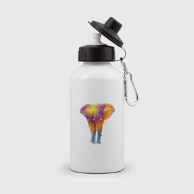 Бутылка спортивная с принтом Слон watercolor в Кировске, металл | емкость — 500 мл, в комплекте две пластиковые крышки и карабин для крепления | слон