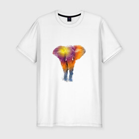 Мужская футболка премиум с принтом Слон watercolor в Кировске, 92% хлопок, 8% лайкра | приталенный силуэт, круглый вырез ворота, длина до линии бедра, короткий рукав | слон
