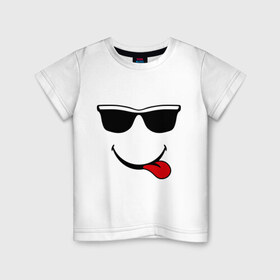 Детская футболка хлопок с принтом Мы на позитиве (язык справа) в Кировске, 100% хлопок | круглый вырез горловины, полуприлегающий силуэт, длина до линии бедер | smile | очки | парные | позитив | смайл