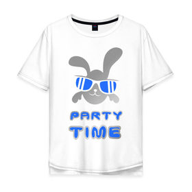 Мужская футболка хлопок Oversize с принтом It\s party time в Кировске, 100% хлопок | свободный крой, круглый ворот, “спинка” длиннее передней части | Тематика изображения на принте: вечеринка | зайчик | заяц | клубные | очки | тусовка