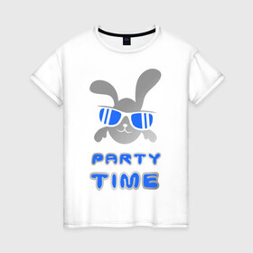Женская футболка хлопок с принтом It `s party time в Кировске, 100% хлопок | прямой крой, круглый вырез горловины, длина до линии бедер, слегка спущенное плечо | вечеринка | зайчик | заяц | клубные | очки | тусовка