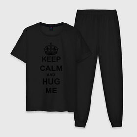 Мужская пижама хлопок с принтом Keep calm and hug mе в Кировске, 100% хлопок | брюки и футболка прямого кроя, без карманов, на брюках мягкая резинка на поясе и по низу штанин
 | Тематика изображения на принте: обнимашки | обними меня | объятия