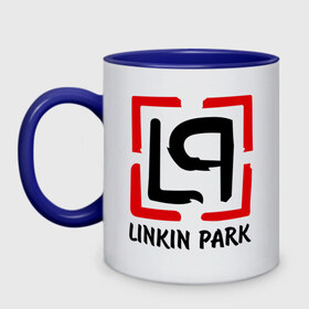 Кружка двухцветная с принтом Linkin park в Кировске, керамика | объем — 330 мл, диаметр — 80 мм. Цветная ручка и кайма сверху, в некоторых цветах — вся внутренняя часть | Тематика изображения на принте: lp | rock | линкин парк | музыка | рок группа