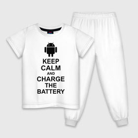 Детская пижама хлопок с принтом Keep calm and charge the battery (android) в Кировске, 100% хлопок |  брюки и футболка прямого кроя, без карманов, на брюках мягкая резинка на поясе и по низу штанин
 | 