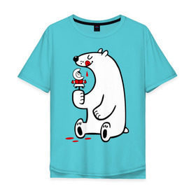 Мужская футболка хлопок Oversize с принтом Белый медведь ест эскимоса в Кировске, 100% хлопок | свободный крой, круглый ворот, “спинка” длиннее передней части | Тематика изображения на принте: белый медведь | белый медведь ест эскимоса | медведь | эскимос мороженное