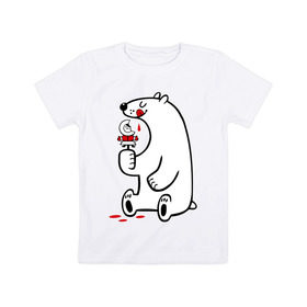 Детская футболка хлопок с принтом Белый медведь ест эскимоса в Кировске, 100% хлопок | круглый вырез горловины, полуприлегающий силуэт, длина до линии бедер | белый медведь | белый медведь ест эскимоса | медведь | эскимос мороженное