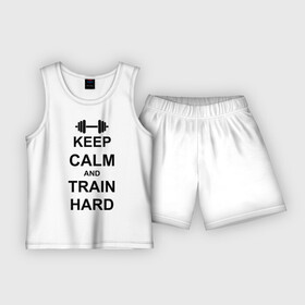 Детская пижама с шортами хлопок с принтом Keep  calm and train hard в Кировске,  |  | keep calm | keep calm and train hard | train hard | гантель
