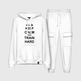 Женский костюм хлопок (с толстовкой) с принтом Keep  calm and train hard в Кировске,  |  | Тематика изображения на принте: keep calm | keep calm and train hard | train hard | гантель