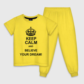 Детская пижама хлопок с принтом Keep calm and believe your dream! в Кировске, 100% хлопок |  брюки и футболка прямого кроя, без карманов, на брюках мягкая резинка на поясе и по низу штанин
 | believe your dream | keep calm | keep calm and believe your dream