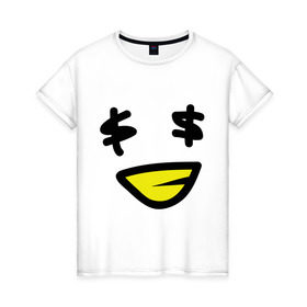Женская футболка хлопок с принтом Смайл - Бакс в Кировске, 100% хлопок | прямой крой, круглый вырез горловины, длина до линии бедер, слегка спущенное плечо | smile | бакс | доллар | знак доллара | смайл | смайлик