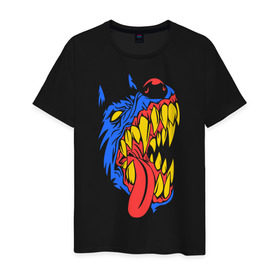 Мужская футболка хлопок с принтом Злая собака в Кировске, 100% хлопок | прямой крой, круглый вырез горловины, длина до линии бедер, слегка спущенное плечо. | голова собаки | животные | клыки | собака