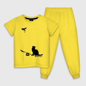Детская пижама хлопок с принтом Cat and supermouse (Banksy) в Кировске, 100% хлопок |  брюки и футболка прямого кроя, без карманов, на брюках мягкая резинка на поясе и по низу штанин
 | бэнкси | граффити | киса | кот | котенок | котэ | кошка | мышка | супермышка