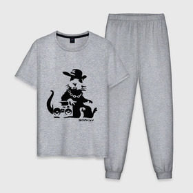 Мужская пижама хлопок с принтом Gangsta rat (Banksy) в Кировске, 100% хлопок | брюки и футболка прямого кроя, без карманов, на брюках мягкая резинка на поясе и по низу штанин
 | бэнкси | гангстер | граффити | грызун | мышь | хомяк