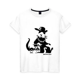 Женская футболка хлопок с принтом Gangsta rat (Banksy) в Кировске, 100% хлопок | прямой крой, круглый вырез горловины, длина до линии бедер, слегка спущенное плечо | бэнкси | гангстер | граффити | грызун | мышь | хомяк