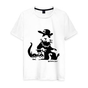 Мужская футболка хлопок с принтом Gangsta rat (Banksy) в Кировске, 100% хлопок | прямой крой, круглый вырез горловины, длина до линии бедер, слегка спущенное плечо. | Тематика изображения на принте: бэнкси | гангстер | граффити | грызун | мышь | хомяк