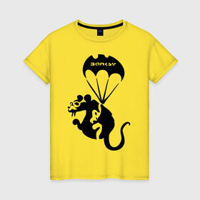 Женская футболка хлопок с принтом Rat with parachute (Banksy) в Кировске, 100% хлопок | прямой крой, круглый вырез горловины, длина до линии бедер, слегка спущенное плечо | бэнкси | граффити | грызун | животные | хомяк с парашютом
