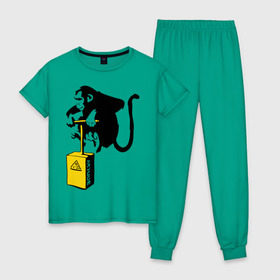 Женская пижама хлопок с принтом TNT monkey (Banksy) в Кировске, 100% хлопок | брюки и футболка прямого кроя, без карманов, на брюках мягкая резинка на поясе и по низу штанин | бэнкси | граффити | животные | обезьяна