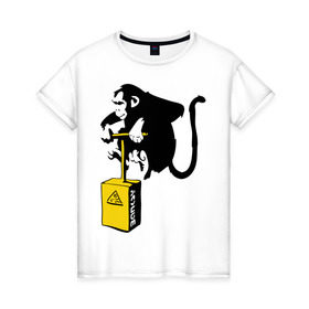 Женская футболка хлопок с принтом TNT monkey (Banksy) в Кировске, 100% хлопок | прямой крой, круглый вырез горловины, длина до линии бедер, слегка спущенное плечо | бэнкси | граффити | животные | обезьяна