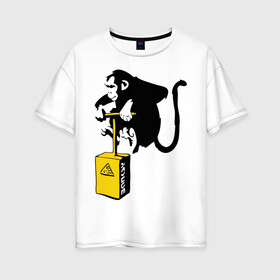 Женская футболка хлопок Oversize с принтом TNT monkey (Banksy) в Кировске, 100% хлопок | свободный крой, круглый ворот, спущенный рукав, длина до линии бедер
 | бэнкси | граффити | животные | обезьяна