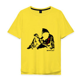 Мужская футболка хлопок Oversize с принтом Раненый парень (Banksy) в Кировске, 100% хлопок | свободный крой, круглый ворот, “спинка” длиннее передней части | бэнкси | граффити | кровь | парень | рана | силуэт