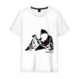 Мужская футболка хлопок с принтом Раненый парень (Banksy) в Кировске, 100% хлопок | прямой крой, круглый вырез горловины, длина до линии бедер, слегка спущенное плечо. | бэнкси | граффити | кровь | парень | рана | силуэт