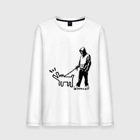 Мужской лонгслив хлопок с принтом Парень с собакой (Banksy) в Кировске, 100% хлопок |  | Тематика изображения на принте: dog | бэнкси | граффити | собака
