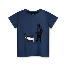 Детская футболка хлопок с принтом Парень с собакой (Banksy) в Кировске, 100% хлопок | круглый вырез горловины, полуприлегающий силуэт, длина до линии бедер | Тематика изображения на принте: dog | бэнкси | граффити | собака