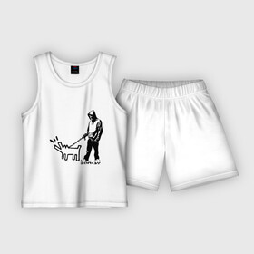 Детская пижама с шортами хлопок с принтом Парень с собакой (Banksy) в Кировске,  |  | Тематика изображения на принте: dog | бэнкси | граффити | собака