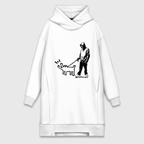 Платье-худи хлопок с принтом Парень с собакой (Banksy) в Кировске,  |  | Тематика изображения на принте: dog | бэнкси | граффити | собака