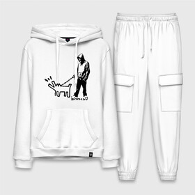 Мужской костюм хлопок с толстовкой с принтом Парень с собакой (Banksy) в Кировске,  |  | Тематика изображения на принте: dog | бэнкси | граффити | собака