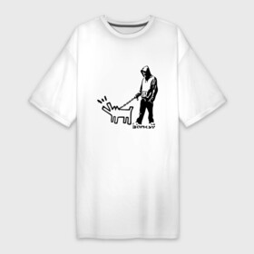 Платье-футболка хлопок с принтом Парень с собакой (Banksy) в Кировске,  |  | Тематика изображения на принте: dog | бэнкси | граффити | собака