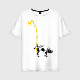 Женская футболка хлопок Oversize с принтом Peeing dog (Banksy) в Кировске, 100% хлопок | свободный крой, круглый ворот, спущенный рукав, длина до линии бедер
 | бульдог | бэнкси | граффити | собака