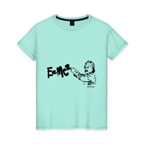 Женская футболка хлопок с принтом E=MC2 в Кировске, 100% хлопок | прямой крой, круглый вырез горловины, длина до линии бедер, слегка спущенное плечо | бэнкси | граффити | ученный | формула | эйнштейн