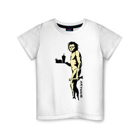 Детская футболка хлопок с принтом Древний человек Бэнкси в Кировске, 100% хлопок | круглый вырез горловины, полуприлегающий силуэт, длина до линии бедер | Тематика изображения на принте: бэнкси | граффити | неандерталец | примат